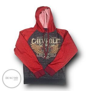 GM Chevrolet Unisex Two Tone  Hooded Sweatshirt Size Small Red and Grey